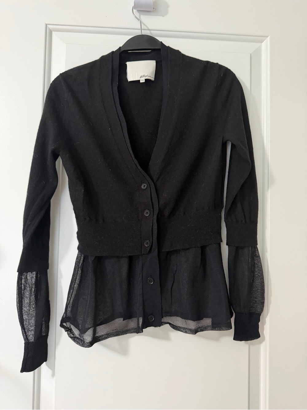 3.1 Phillip Lim Black Layered Peplum Cardigan